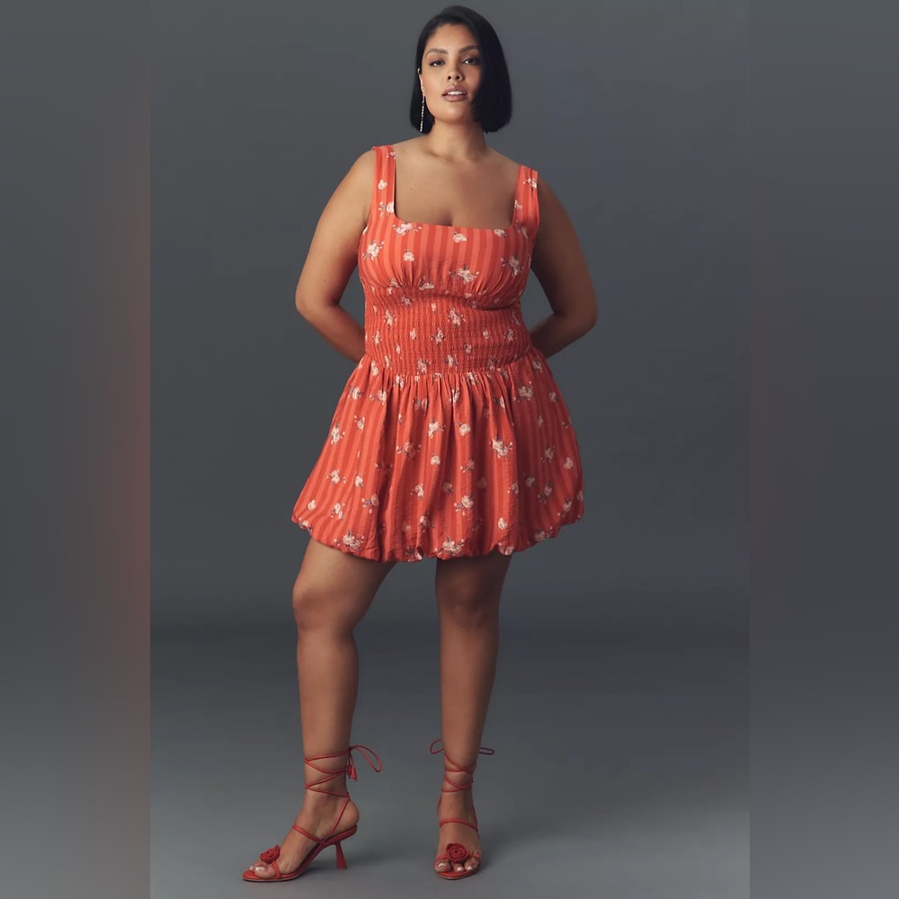 Anthropologie Square-Neck Smocked Mini Dress